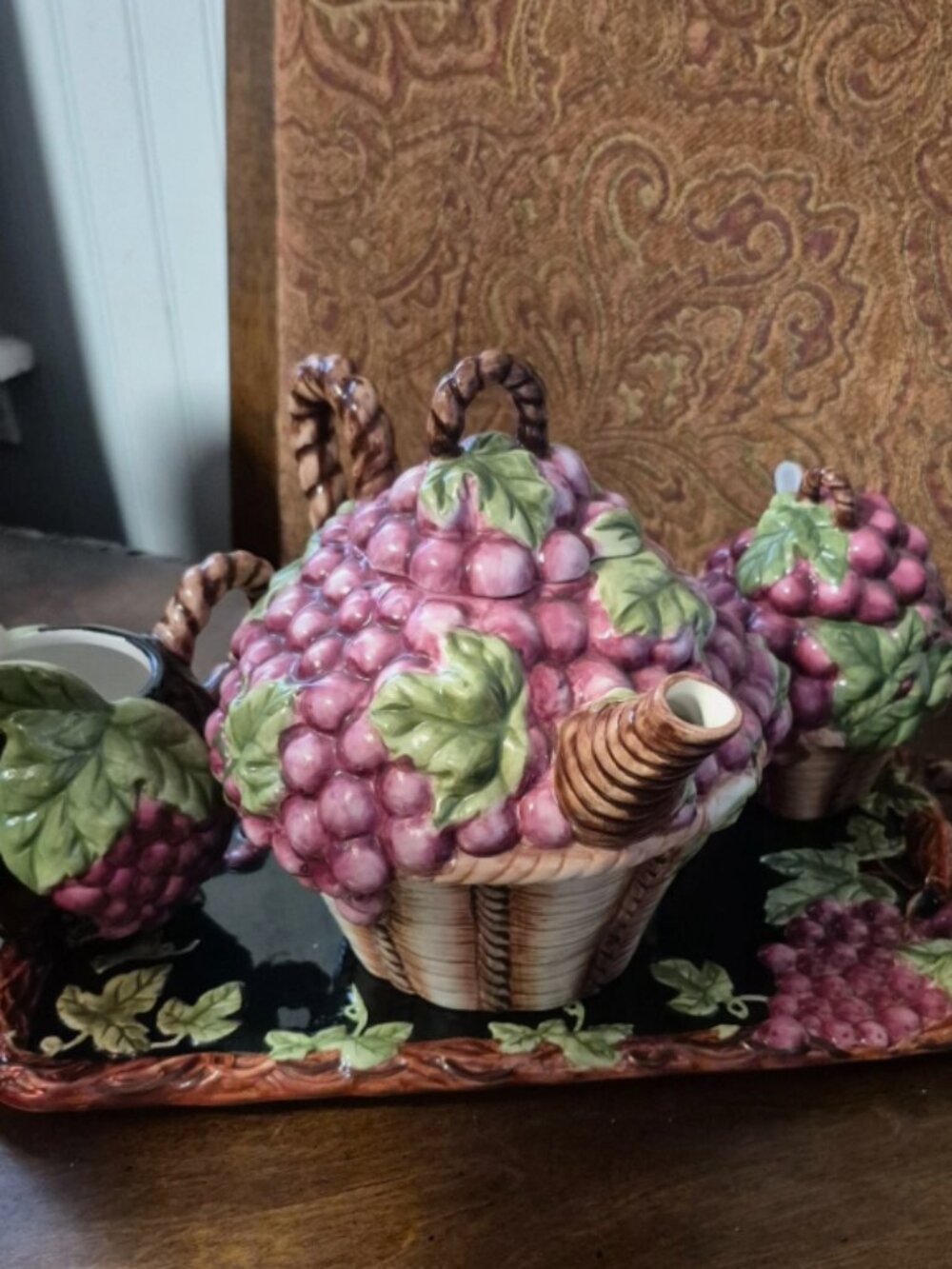 Youngs heartfelt kitchen creations grape tea set with tray